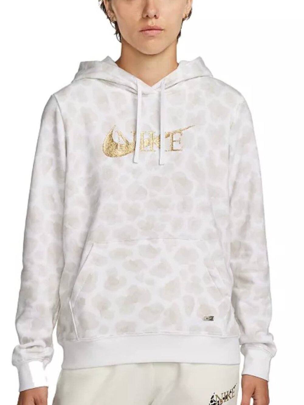 Women's Nike Sportswear Club Gold Glitter Logo Leopard Print Hoodie - XS - NWT